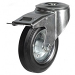 100mm Medium Duty Castors Rubber Tyre Steel Centre Single Bolt Fit