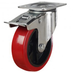 100mm Heavy Castors Plate Fix Red Poly Wheel