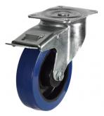 80mm Medium Duty Swivel Castors with Total Stop Brake Blue Rubber Wheel Roller Bearing