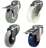 50mm to 125mm  Castors Sets of 4 Comprising 2 Swivel & 2 Swivel With Brake with Single Bolt Fitting