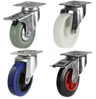 50mm to 200mm  Castors Sets of 4 Comprising 2 Swivel & 2 Swivel With Brake with 4 Bolt Plate Fitting