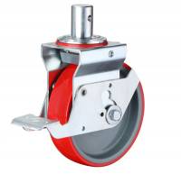 125mm Scaffold Castor Polyurethane Wheel, Total Stop Brake with Solid Plug Fitting 38mm 
