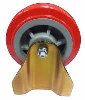 150mm Extra Heavy PRESSED STEEL Fixed Castor With Red Colour Polyurethane / Nylon Wheel  
