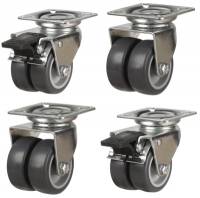 Castors in set of 4 : 2 Swivel & 2 Braked Castors !!!!50mm!!!! Twin Grey Thermoplastic Rubber Wheel & Square Plate Fixing