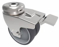 75mm Swivel Apparatus Castor with Total Stop Brake,Single Bolt Fitting & Twin Grey Non Marking Wheel