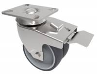 75mm Swivel Apparatus Castor with Total Stop Brake,4 Bolt Fitting & Twin Grey Non Marking Wheel