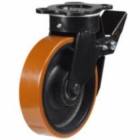 Flexello Style 200mm Extra Heavy Duty Swivel Castor with Total Stop Brake Biscuit Colour Polyurethane / Cast Iron Wheel 
