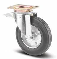 160mm Swivel Waste Container Castors with Total Stop Brake & Black Rubber Tyre, Steel Centre