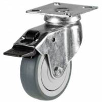 100mm Swivel  Apparatus Castor with 4 bolt Fitting Total Stop Brake & Grey Non Marking Wheel