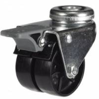 50mm Swivel Apparatus Castor with Total Stop Brake,Single Bolt Fitting & Twin Black Nylon Wheel