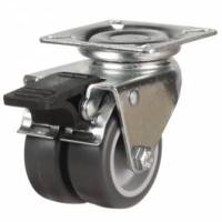 50mm Swivel Apparatus Castor with Total Stop Brake,4 Bolt Fitting & Twin Grey Non Marking Wheel