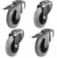 Castors in set of 4 : 2 Swivel & 2 Braked Castors!!!! 125mm!!!! Grey Rubber Wheel & Single Bolt  Fitting