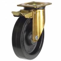 150mm Extra Heavy PRESSED STEEL Swivel/Braked Castor Rubber Tyre/Cast Iron Centre Ball Bearing