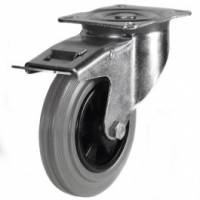 125mm Medium Duty Swivel Castors with Total Stop Brake Grey Rubber Wheel 