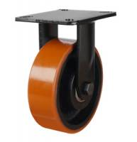 100mm Extra Heavy Duty Fixed Castor with Biscuit Colour Polyurethane / Cast Iron Wheel 