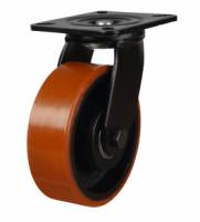 125mm Extra Heavy Duty Swivel Castor with Biscuit Colour Polyurethane / Cast Iron Wheel 