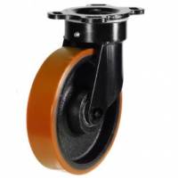 150mm Extra Heavy Duty Swivel Castor with Biscuit Colour Polyurethane / Cast Iron Wheel 