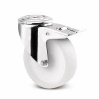 80mm Medium Duty Total Stop Braked Castor with White Nylon Wheel and single bolt hole fixing
