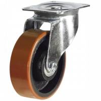 125mm Heavy Duty Swivel Castors Biscuit Poly Tyre /  Cast Iron Centre & Ball Bearing 