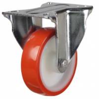 200mm Fixed Castors with Red Polyurethane Tyred Wheel & Roller Bearing