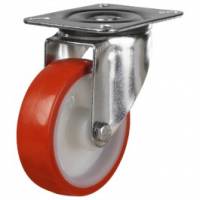 200mm Swivel Castors with Red Polyurethane Tyred Wheel & Roller Bearing