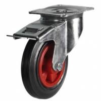 200mm Swivel Castors with Total Stop Brake & Black Rubber Tyre Plastic Centre