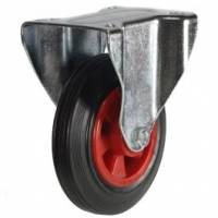 200mm Fixed Castors with Black Rubber Tyre Plastic Centre