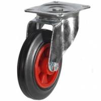 200mm Swivel Waste Container Castors with Black Rubber Tyred Wheel Plastic centre