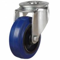100mm Medium Duty Bolt Hole Swivel Casters Blue Elastic Non Marking  Rubber Wheel 
