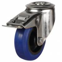 125mm Stainless Steel Braked Bolt Hole Castor with BLUE RUBBER Wheel