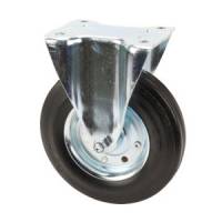 200mm Fixed Waste Container Castors with Black Rubber Tyred Wheel Steel Centre