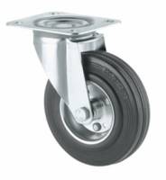 160mm Swivel Waste Container Castors with Black Rubber Tyred Wheel Steel centre