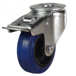 125mm Medium Duty Castors With Blue Elastic Rubber Wheel Bolt Hole