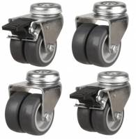 Castors in set of 4 : 2 Swivel & 2 Braked Castors!!!! 50mm !!!!Twin Grey Thermo plastic Rubber Wheel & Single Bolt Fixing