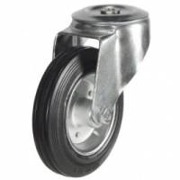 200mm Swivel Castors with Black Rubber Tyred Wheel Steel Centre, Single Bolt Fixing