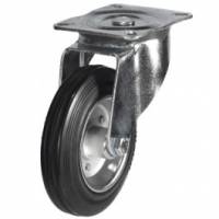 200mm Swivel Castors with Black Rubber Tyred Wheel Steel centre