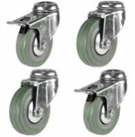 Castors in set of 4 : 2 Swivel & 2 Braked Castors!!!! 50mm!!!! Grey Rubber Wheel & Single Bolt Fitting