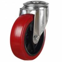 125mm Medium Duty Swivel Castor with Red Poly Wheel and single bolt hole fixing